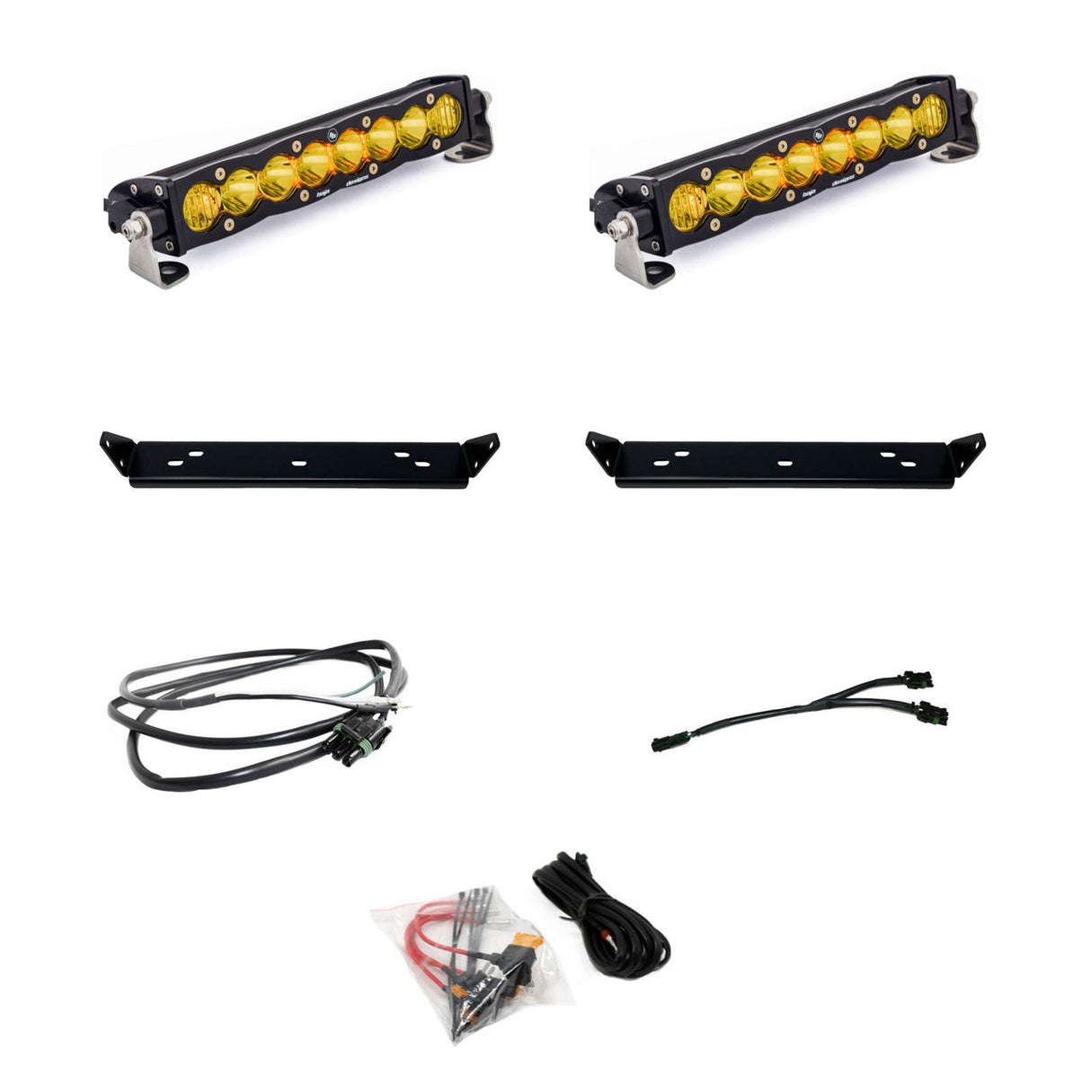 2021-2024 Ford F-150 Raptor / 2024+ F-150 Raptor R/37 Baja Designs 448066 S8 10 Inch Dual Behind Grille Light Bar Kit - Amber