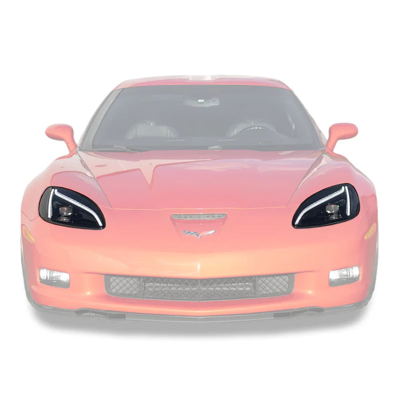 2005-2013 Corvette C6 Projector LED Headlights C8 Style Amber Sequential Turn Signals