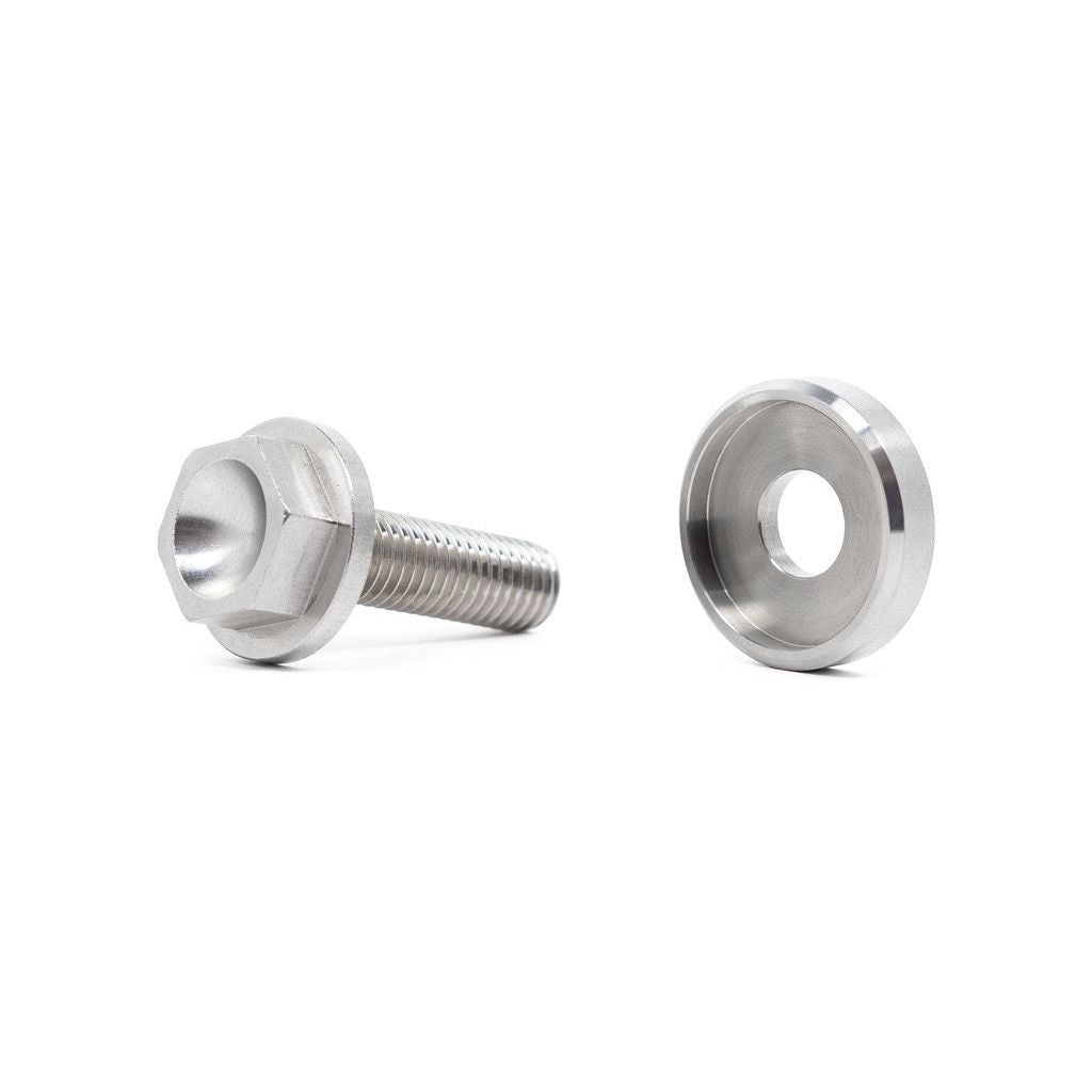 Close-up of stainless steel hardware included with Eventuri CSL carbon strut brace for BMW G8X