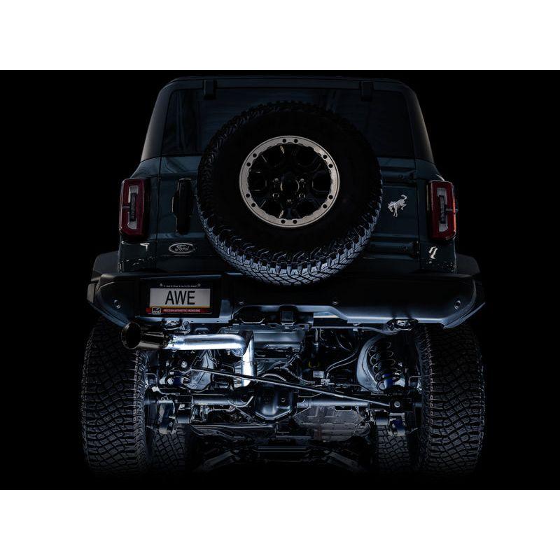 AWE Tuning 2021+ Ford Bronco 0FG Single Rear Exit Exhaust w/Diamond Black Tip & Bash Guard - NP Motorsports