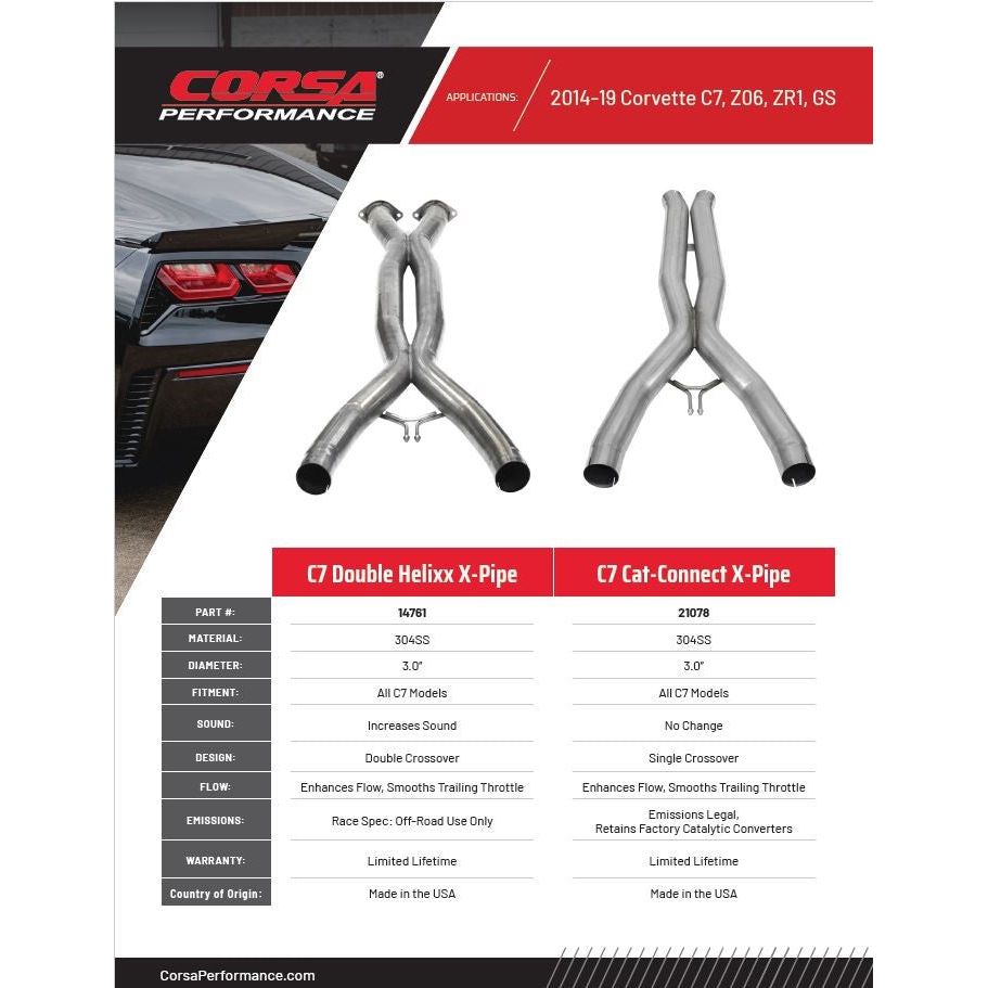 CORSA 2014-19 Corvette C7, Z06, ZR1, GS (21078) Cat Connect / 3.0 in X-Pipe