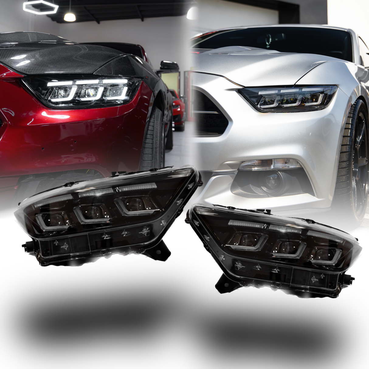 2015-2017 Ford Mustang Projector Headlights S650 Style LED Amber Sequential Turn Signals