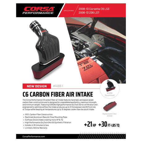 Corsa - Carbon Fiber Air Intake | 2008-13 Corvette C6 LS3, 2006-13 Z06 LS7 (44108-1)
