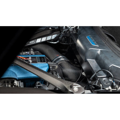 Eventuri Chevrolet Corvette C8 ZR1 coupe black carbon intake system for enhanced performance and airflow.