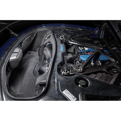 Eventuri Chevrolet Corvette C8 ZR1 hard-top convertible black carbon intake system installed, showcasing sleek performance intake components.