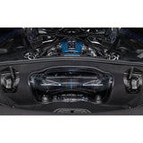 Eventuri Chevrolet Corvette C8 ZR1 hard-top convertible black carbon intake system installed, showcasing performance air intake on engine.