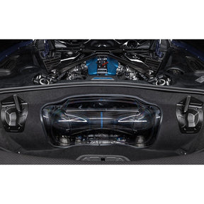 Eventuri Chevrolet Corvette C8 ZR1 hard-top convertible black carbon intake system installed, showcasing performance air intake on engine.