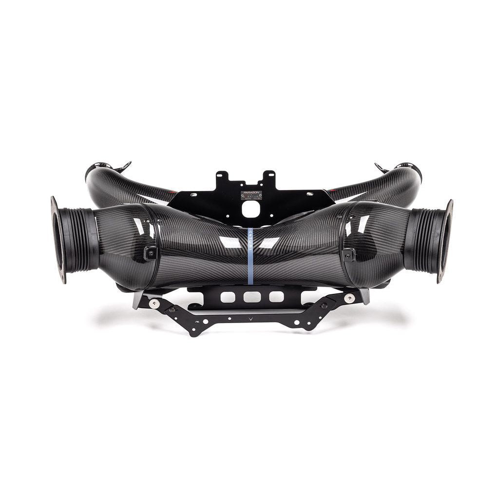 Eventuri Chevrolet Corvette C8 ZR1 hard-top convertible black carbon intake system on a white background.