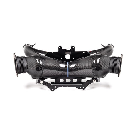 Eventuri Chevrolet Corvette C8 ZR1 hard-top convertible black carbon intake system on a white background.