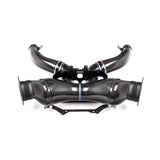 Eventuri Chevrolet Corvette C8 ZR1 hard-top convertible black carbon intake system on white background, showcasing high-performance car part.