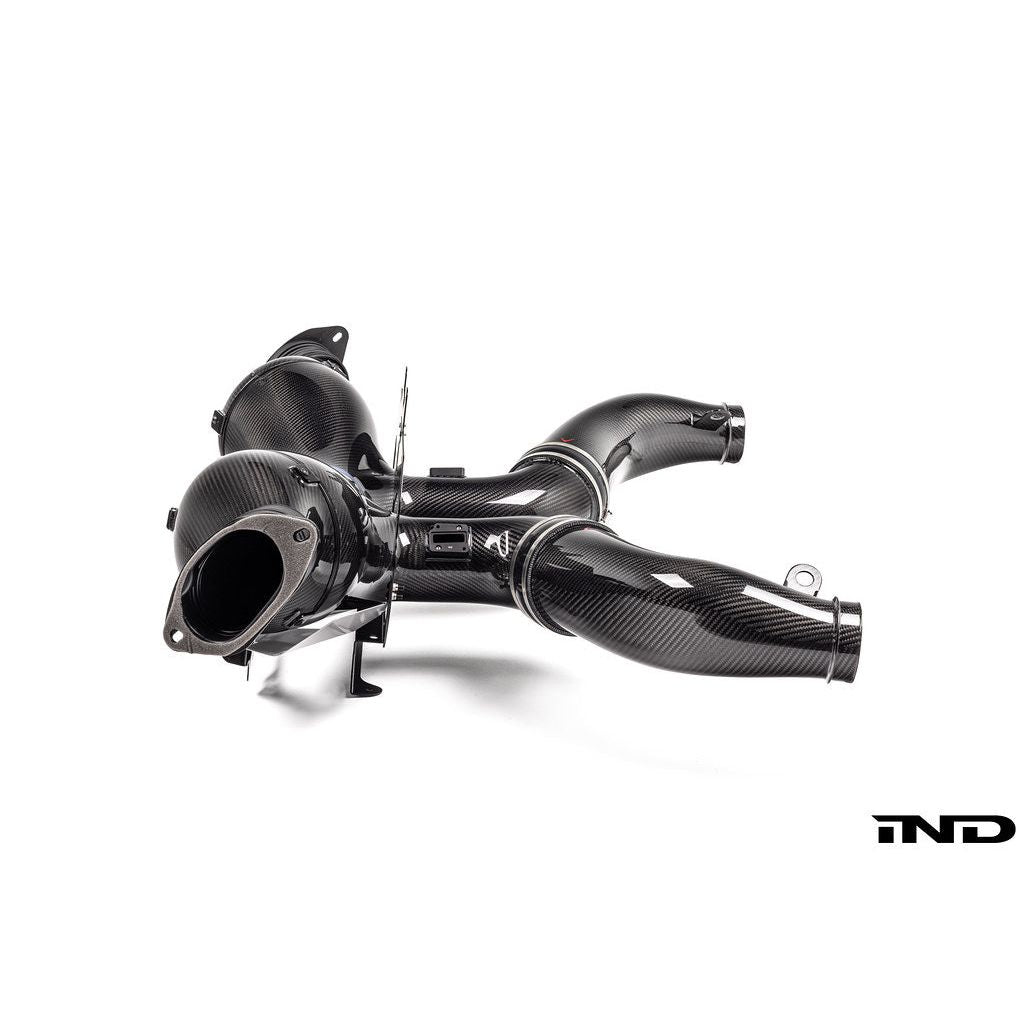 Eventuri Chevrolet Corvette C8 ZR1 hard-top convertible black carbon intake system on a white background.