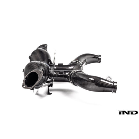 Eventuri Chevrolet Corvette C8 ZR1 hard-top convertible black carbon intake system on a white background.