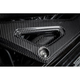 Eventuri gloss carbon CSL strut brace installed on BMW G8X M3 S58 engine bay