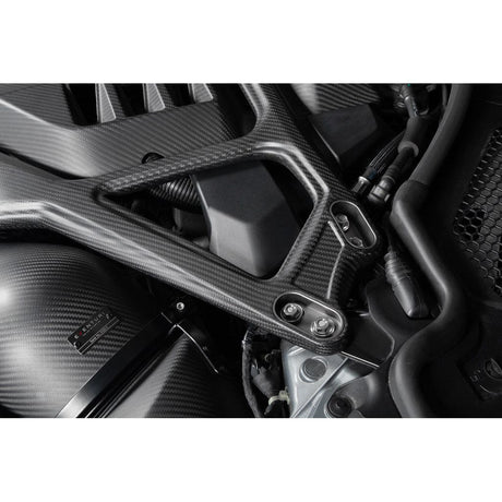 Eventuri matte carbon CSL strut brace installed on BMW G8X M2 M3 M4 engine bay