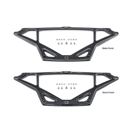 Eventuri matte vs gloss carbon CSL strut brace for BMW G8X M2 M3 M4 on white background