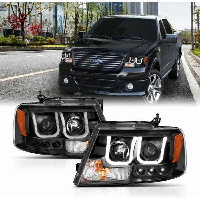 2004-2008 Ford F150 | ANZO Projector Headlights w/ U-Bar Black