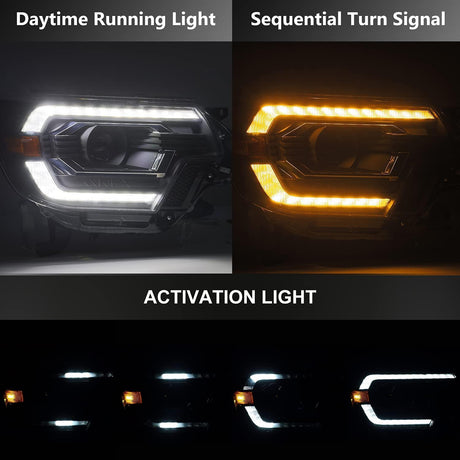 2012-2015 Toyota Tacoma | AlphaRex LUXX LED Projector Headlights Plank Style Alpha-Black w/DRL - Truck Accessories Guy