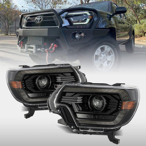 2012-2015 Toyota Tacoma | AlphaRex LUXX LED Projector Headlights Plank Style Alpha-Black w/DRL - Truck Accessories Guy