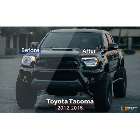 2012-2015 Toyota Tacoma | AlphaRex LUXX LED Projector Headlights Plank Style Alpha-Black w/DRL - Truck Accessories Guy
