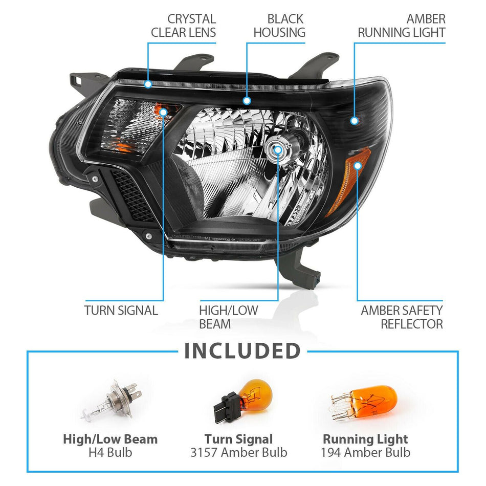 2012-2015 Toyota Tacoma Black Headlights | All Models - Truck Accessories Guy