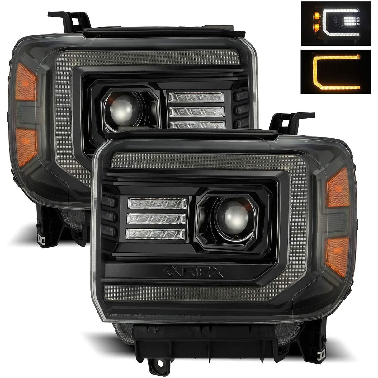 2014-2018 GMC Sierra | AlphaRex LUXX-Series LED Projector Headlights Alpha-Black - Truck Accessories Guy