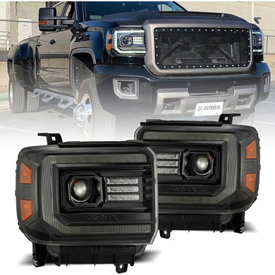 2014-2018 GMC Sierra | AlphaRex LUXX-Series LED Projector Headlights Alpha-Black - Truck Accessories Guy
