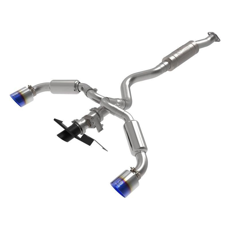 aFe 23-24 Toyota GR Corolla L3 1.6L (t) Gemini XV 3in to 2-1/2in Cat Back Exhaust w/ Blue Flame Tips - NP Motorsports