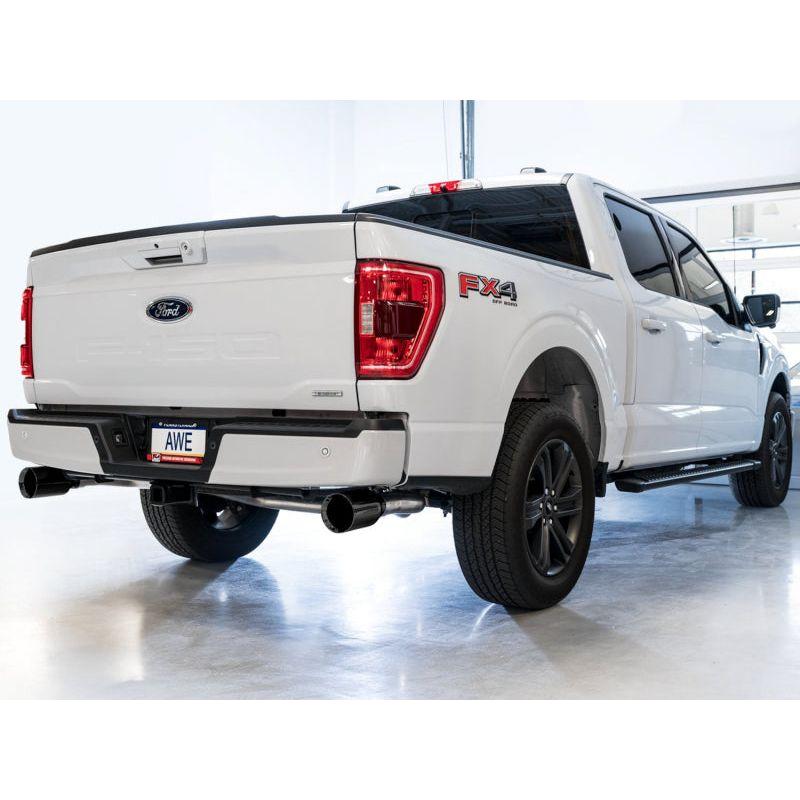 AWE 0FG 21+ Ford F150 Dual Split Rear Cat-Back Exhaust- 5in Diamond Black Tips - NP Motorsports