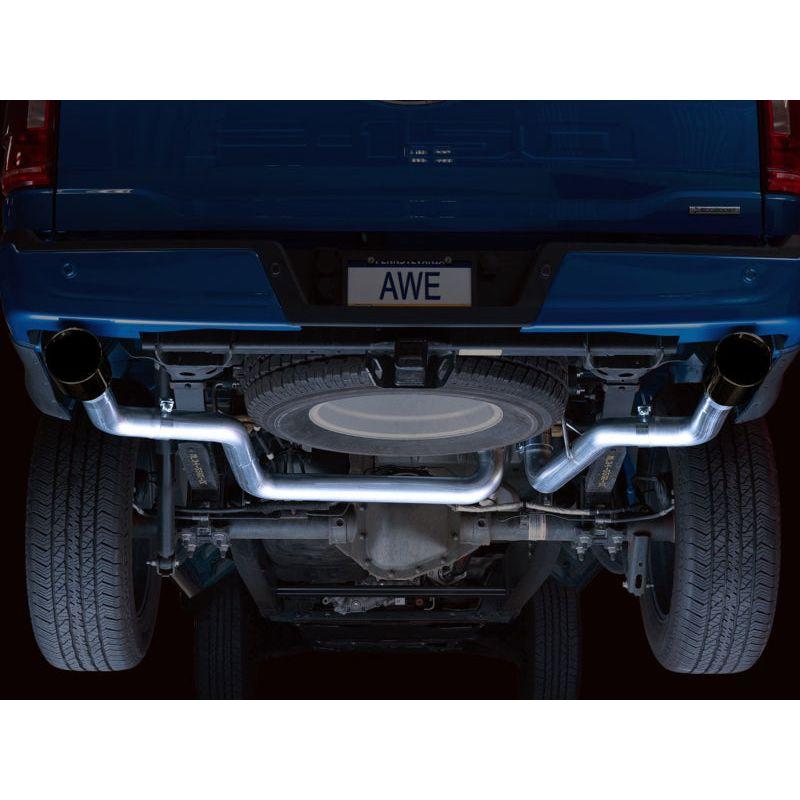 AWE 0FG 21+ Ford F150 Dual Split Rear Cat-Back Exhaust- 5in Diamond Black Tips - NP Motorsports