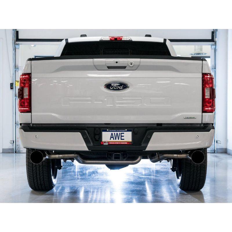 AWE 0FG 21+ Ford F150 Dual Split Rear Cat-Back Exhaust- 5in Diamond Black Tips - NP Motorsports