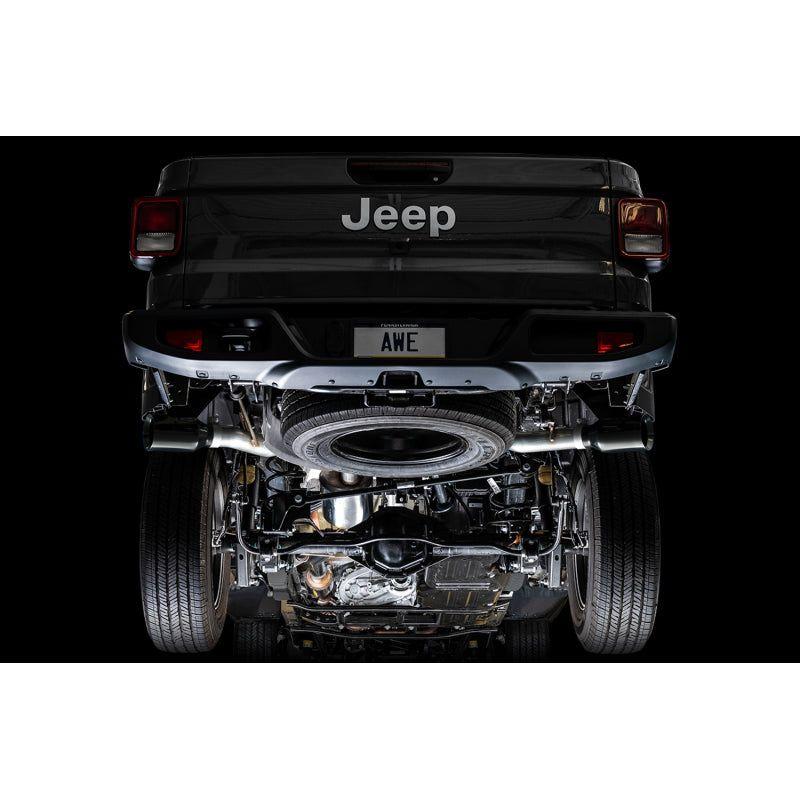 AWE Tuning 20-21 Jeep Gladiator JT 3.6L Tread Edition Cat-Back Dual Exhaust - Diamond Black Tip - NP Motorsports