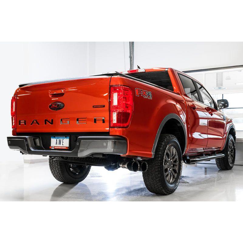 AWE Tuning 2019+ Ford Ranger 0FG Performance Exhaust System w/Diamond Black Tips & Rock Guard - NP Motorsports