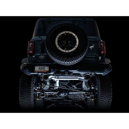 AWE Tuning 2021+ Ford Bronco 0FG Dual Rear Exit Exhaust w/Diamond Black Tips & Bash Guard - NP Motorsports