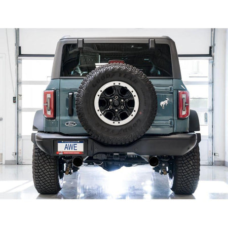 AWE Tuning 2021+ Ford Bronco 0FG Dual Rear Exit Exhaust w/Diamond Black Tips & Bash Guard - NP Motorsports