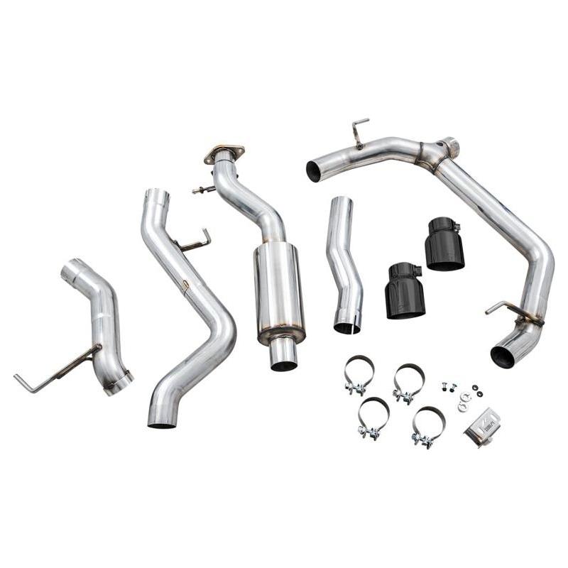 AWE Tuning 2021+ Ford Bronco 0FG Dual Rear Exit Exhaust w/Diamond Black Tips & Bash Guard - NP Motorsports