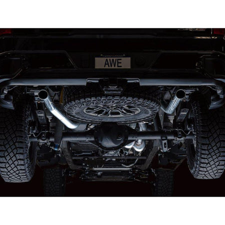 AWE Tuning 22-23 GMC Sierra 1500 AT4X 6.2L 0FG Catback Split Dual (Flat Bumper) - Bashguard(No Tips) - NP Motorsports