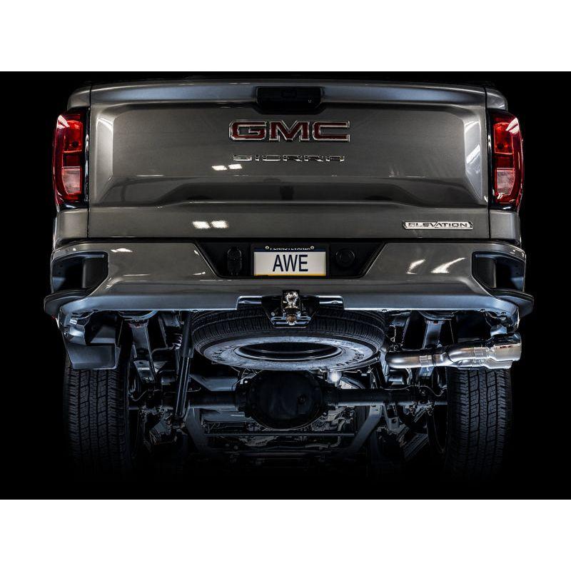 AWE Tuning 4th Gen GM 1500 5.3L 0FG Catback Dual Side Exit (Flat Bumper) - Chrome Tips - NP Motorsports