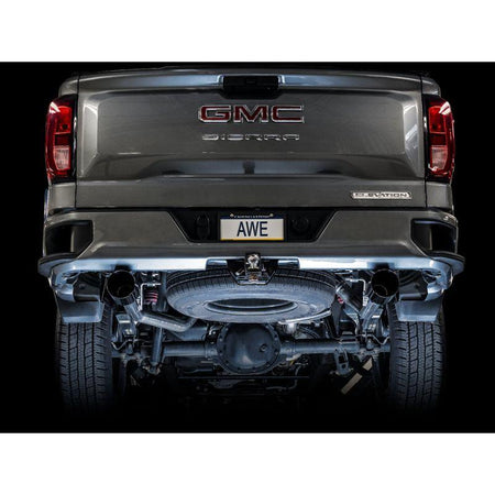 AWE Tuning 4th Gen GM 1500 5.3L 0FG Catback Split Rear Exit (Flat Bumper) - Dual Diamond Tips - NP Motorsports