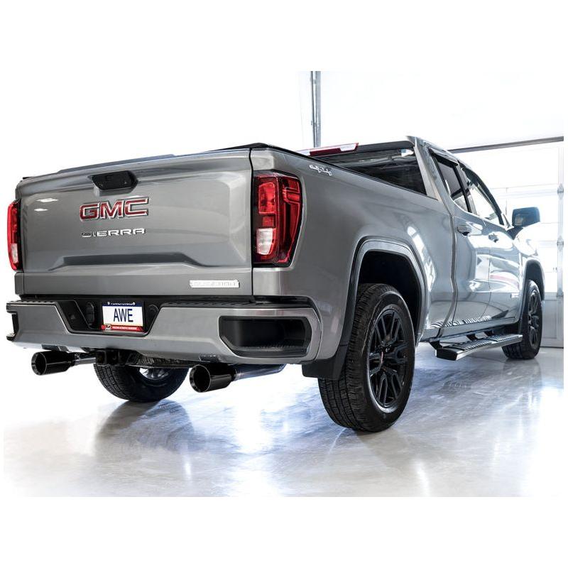 AWE Tuning 4th Gen GM 1500 5.3L 0FG Catback Split Rear Exit (Flat Bumper) - Dual Diamond Tips - NP Motorsports