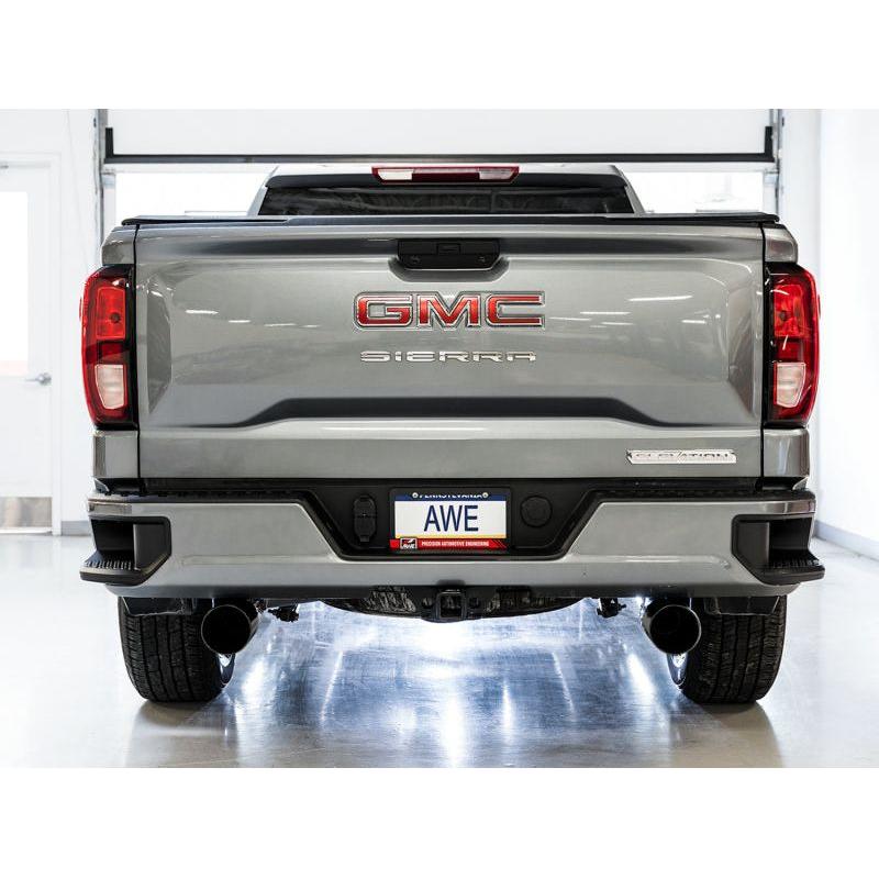 AWE Tuning 4th Gen GM 1500 5.3L 0FG Catback Split Rear Exit (Flat Bumper) - Dual Diamond Tips - NP Motorsports