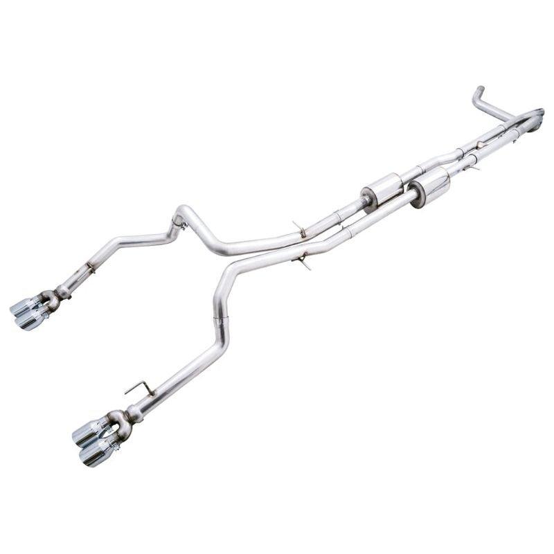 AWE Tuning 4th Gen GM 1500 6.2L 0FG Catback Split Rear Exit (w/ Bumper Cutouts) - Quad Chrome Tips - NP Motorsports