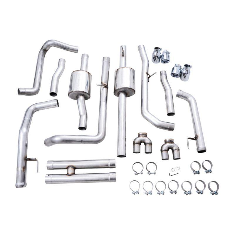 AWE Tuning 4th Gen GM 1500 6.2L 0FG Catback Split Rear Exit (w/ Bumper Cutouts) - Quad Chrome Tips - NP Motorsports