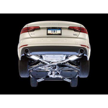 AWE Tuning Audi B9 A4 Touring Edition Exhaust Dual Outlet - Chrome Silver Tips (Includes DP) - NP Motorsports