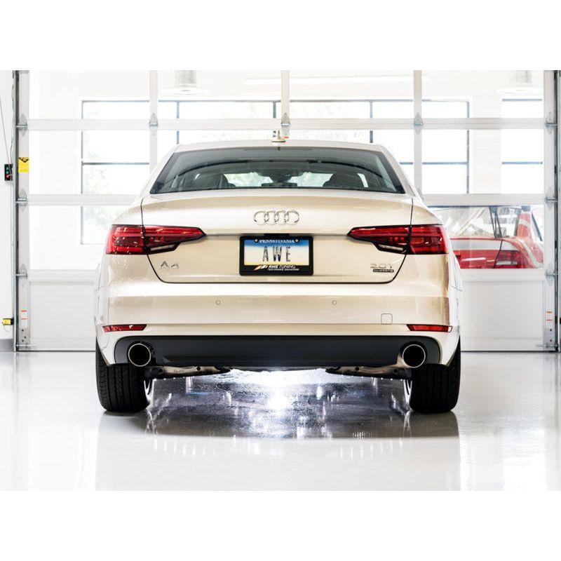 AWE Tuning Audi B9 A4 Touring Edition Exhaust Dual Outlet - Chrome Silver Tips (Includes DP) - NP Motorsports