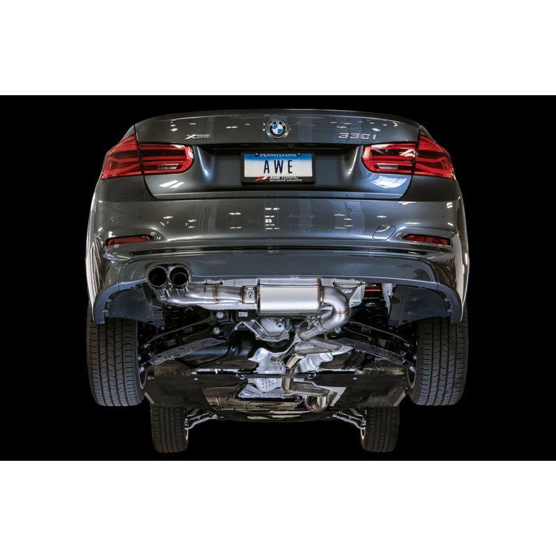 AWE Tuning BMW F3X N20/N26 328i/428i Touring Edition Exhaust Quad Outlet - 80mm Chrome Silver Tips - NP Motorsports