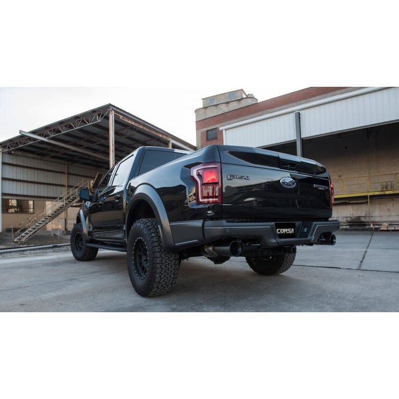 Corsa 2017 Ford F-150 Raptor 3.5L Sport Cat-Back Dual Rear Exit w/ 5in Gunmetal Tip - NP Motorsports