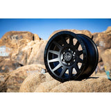 ICON Compression 18x9 6x5.5 0mm Offset 5in BS 106.1mm Bore Double Black Wheel - NP Motorsports