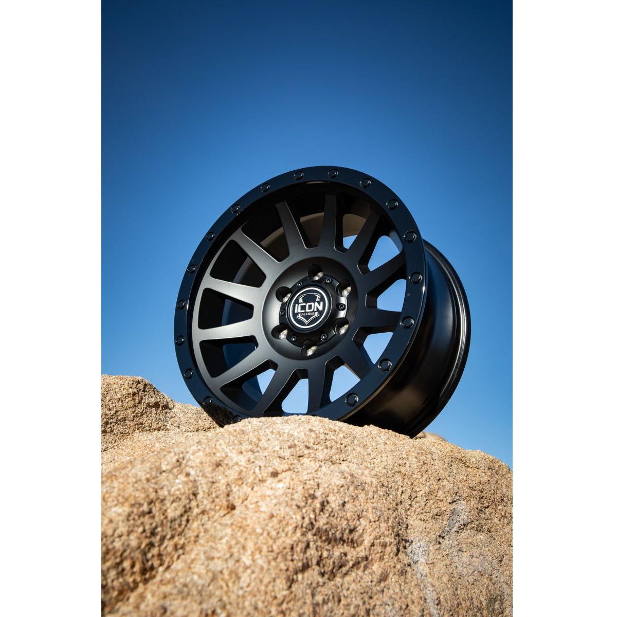 ICON Compression 18x9 6x5.5 0mm Offset 5in BS 106.1mm Bore Double Black Wheel - NP Motorsports